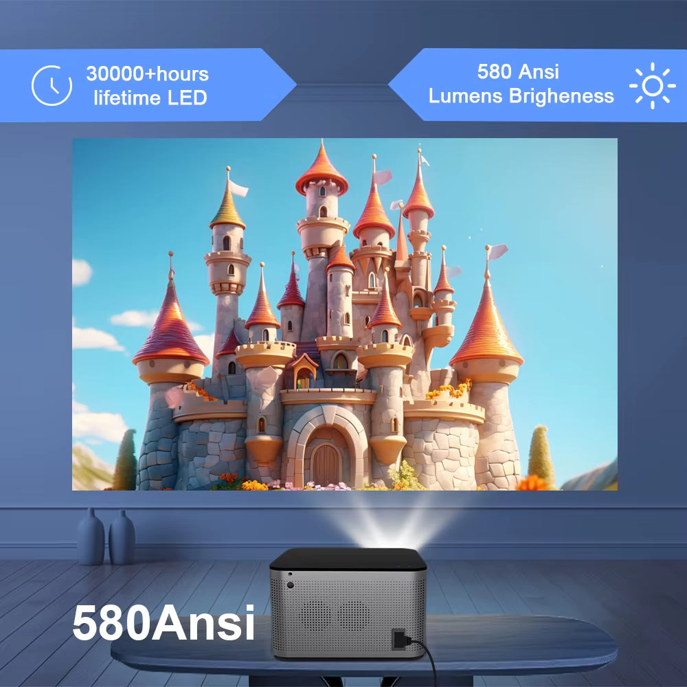 Android 11 4K Smart Projector with 580 ANSI Lumens, 1920x1080P Full HD, WiFi 6, Bluetooth 5.0, Allwinner H713, Voice Control for Home Cinema Theater